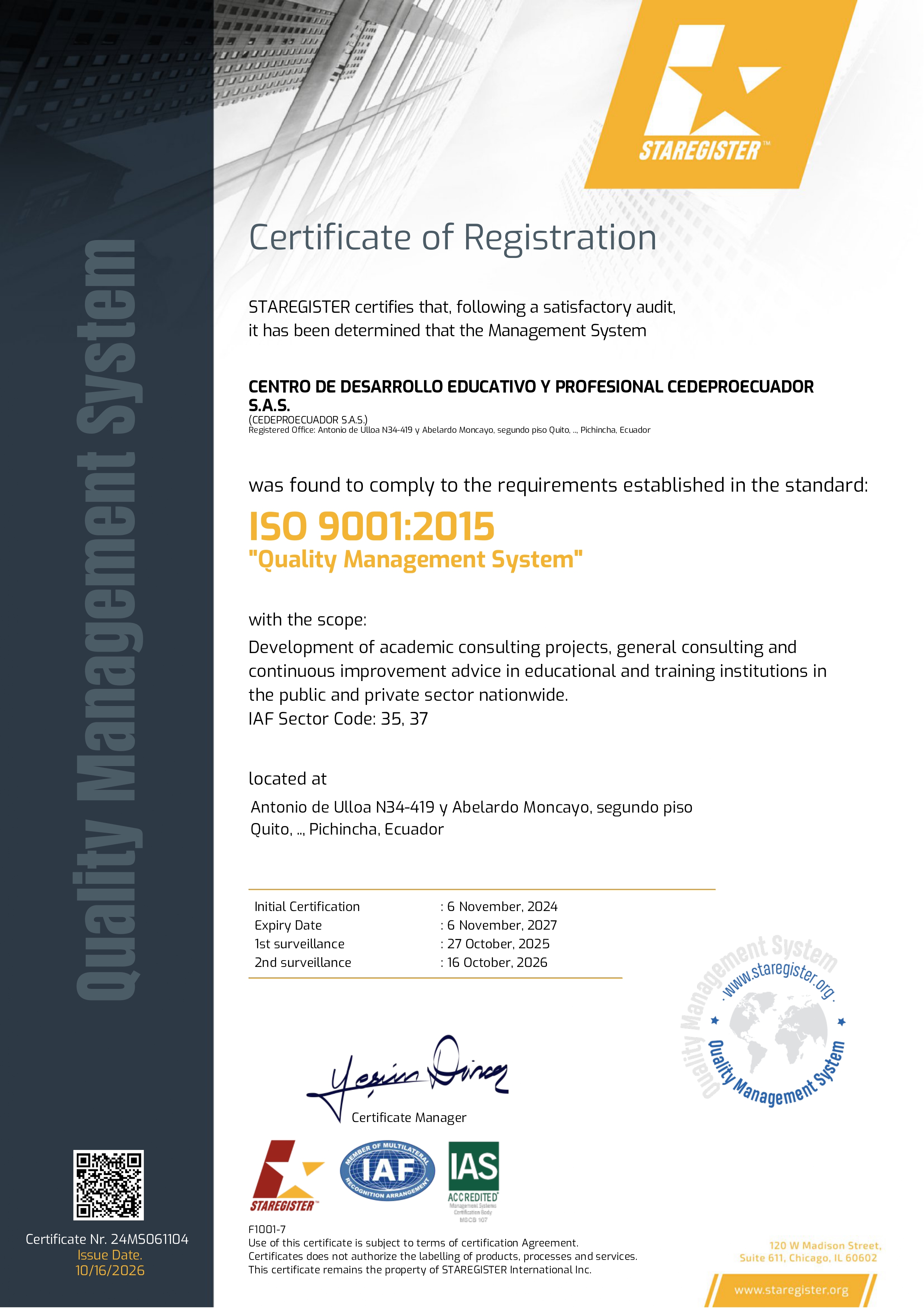 Certificado ISO 9001:2015