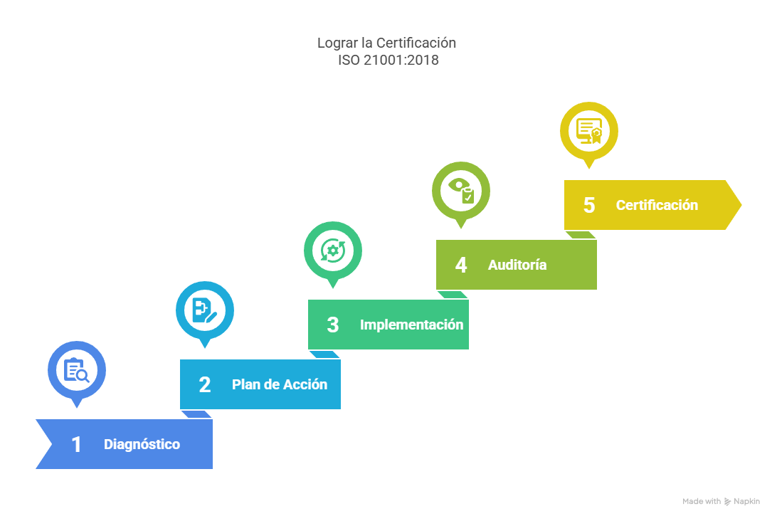 Pasos para certificar una institución con la ISO 21001:2018.